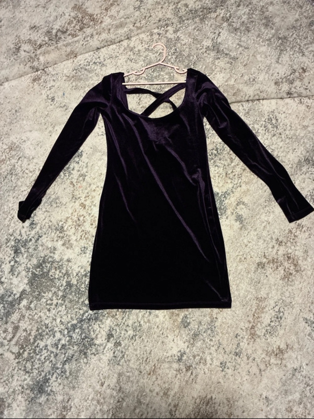 Mimi Chica Long-Sleeve Velvet Cross-Back Mini Dress - Plum